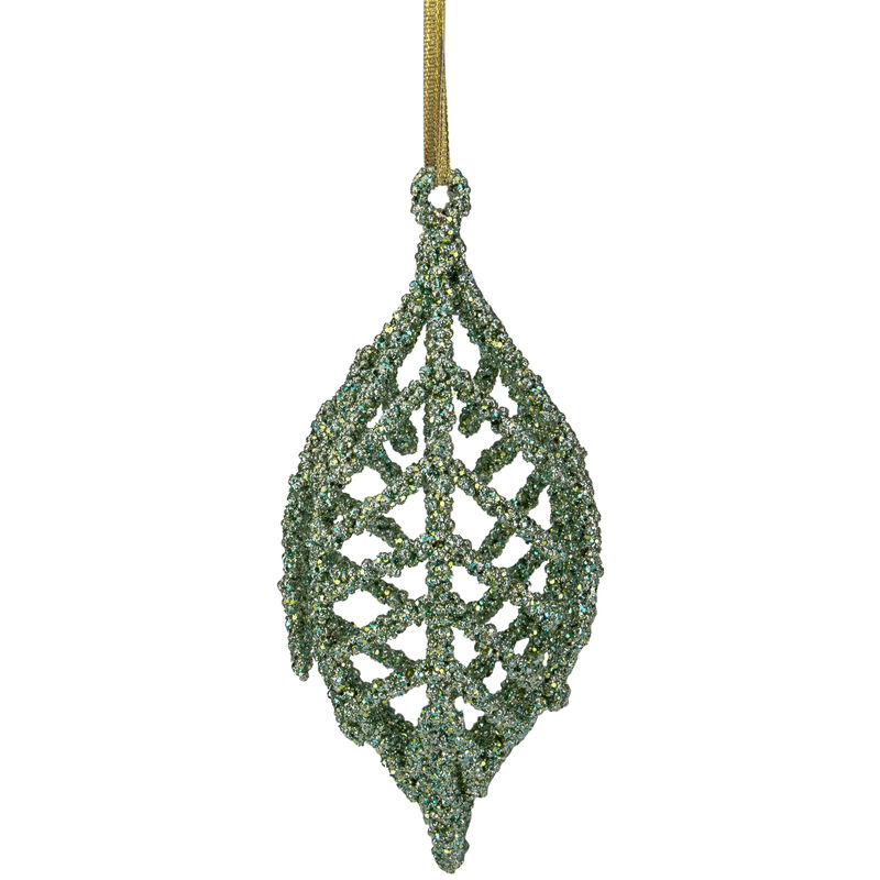 6.5" Green 3-D Glittered Iron Wire Finial Christmas Ornament