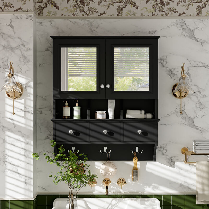 ELEMENT ACE 4-in-1 Wall Mounted Bathroom Mirror Cabinet 24 Inch Medicine Cabinet with Drawers Organizer Hooks High-Definition Mirrors with Storage for Bathroom Vanity image number 1