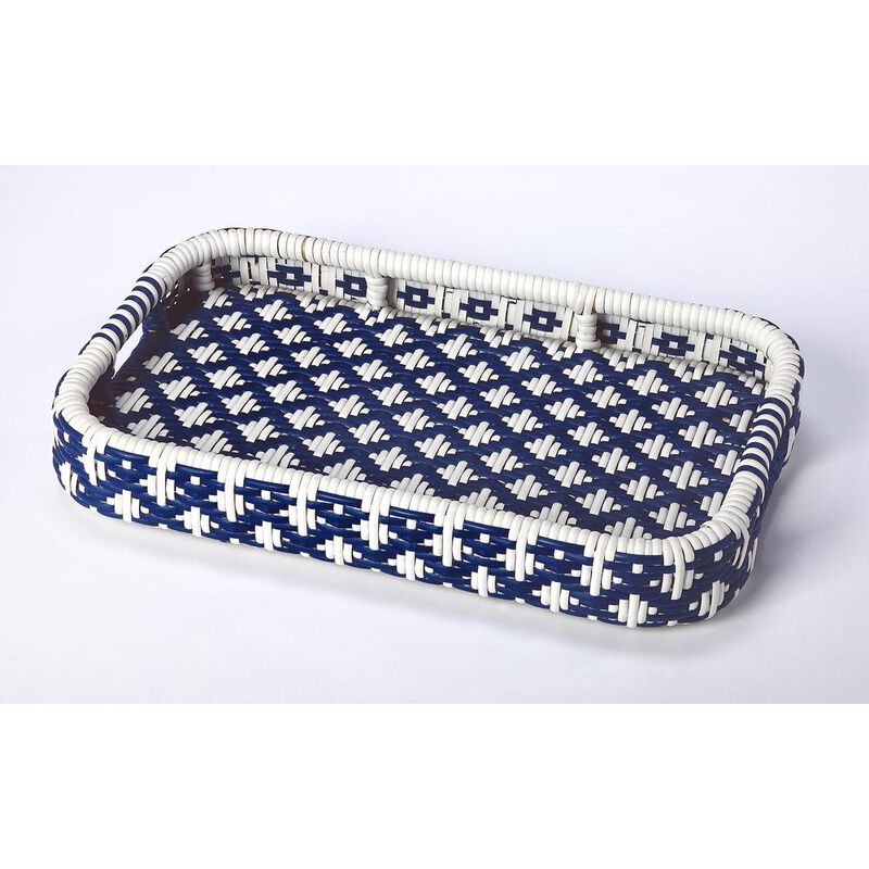 Butler Specialty Selena & Rattan Bar Cart, Blue