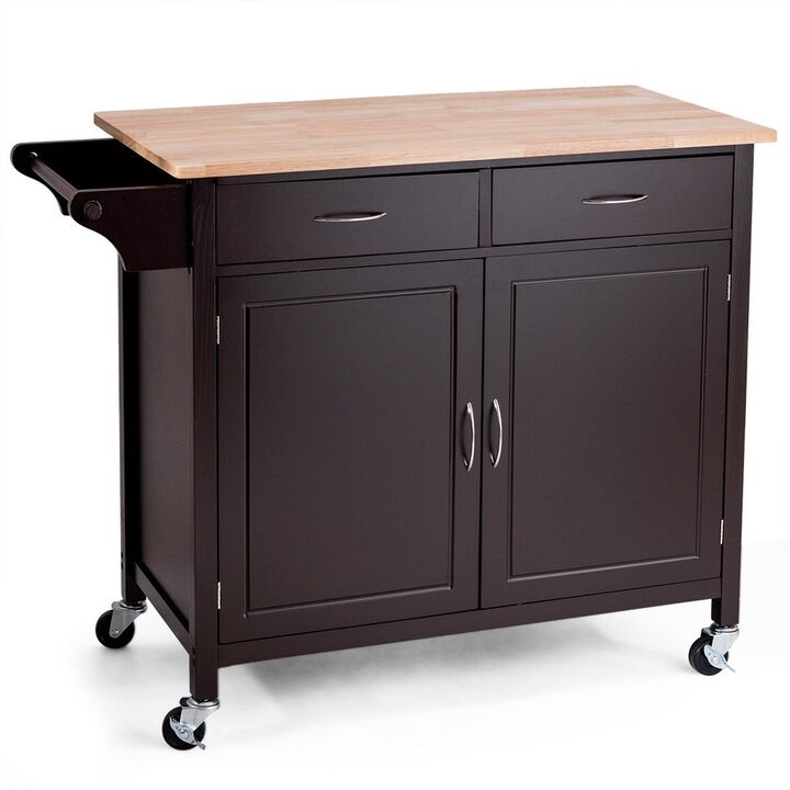 Hivvago Brown Kitchen Island Storage Cart with Wood Top and Casters