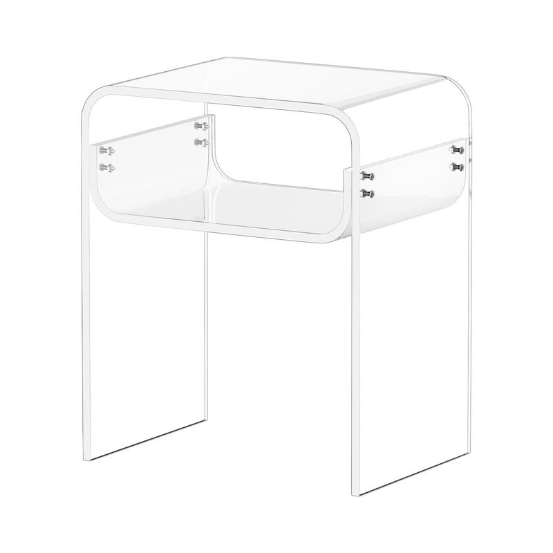 Clear Acrylic Bedside Table 2 Tier with Storage Shelf Modern End Table-Clear image number 9