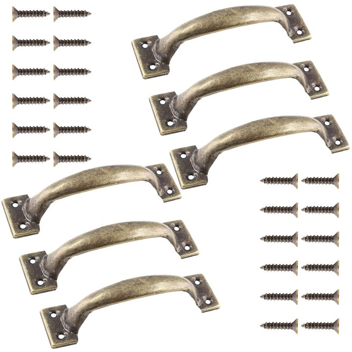 Jiozermi 6 Pcs 4"" Rustic Gate Handle, Iron Hardware Handle Pull with Screw, Vintage Farmhouse Cabinet Handles, Retro Drawer pul