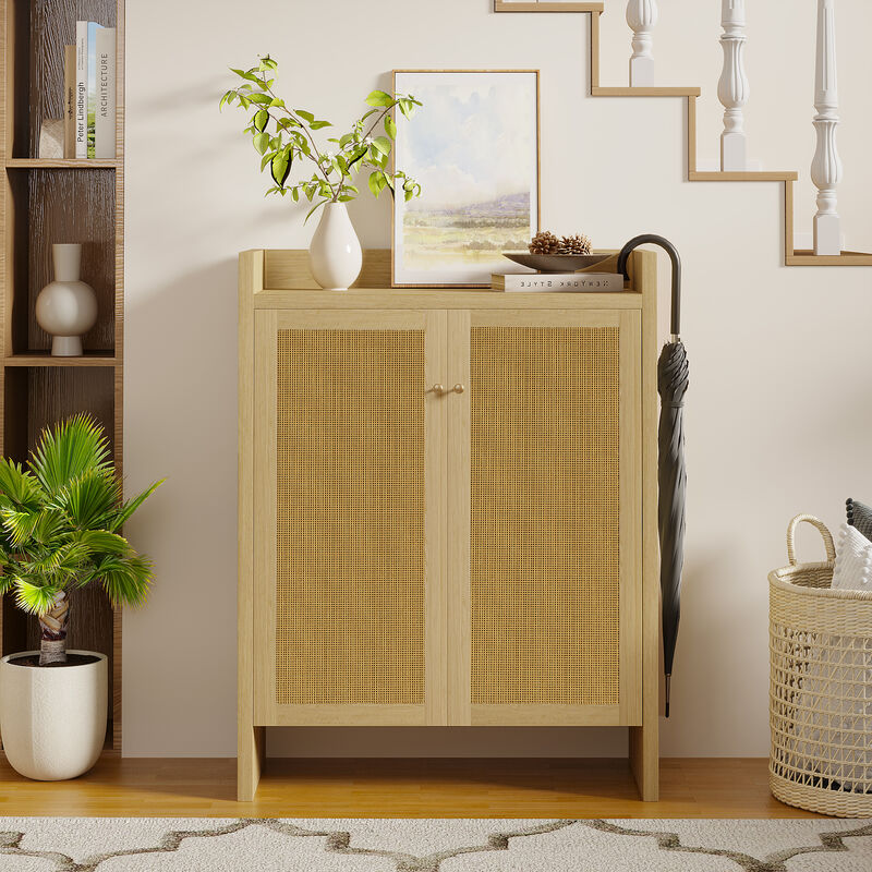 Tolnil 42.5" Tall Rattan Shoe Cabinet image number 1