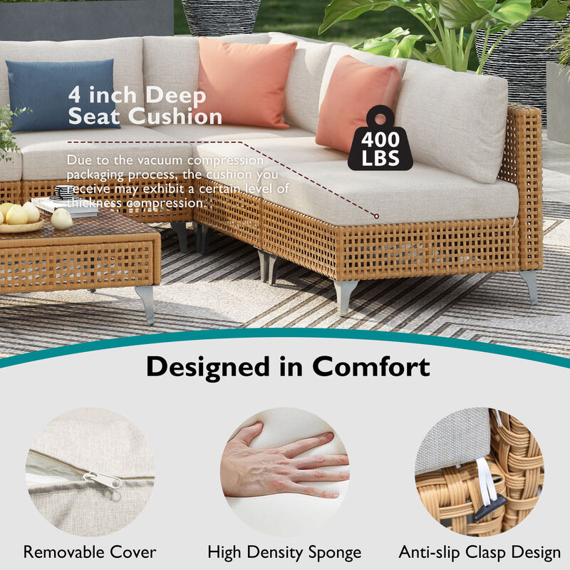 Whisen 7-Piece Outdoor Seating Sets, Patio Conversation Set with Thick Cushions and Coffee Table image number 3