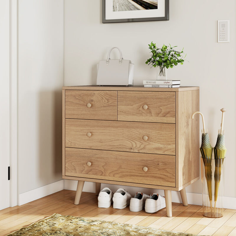 Wide 4-Drawer Wooden Storage Dresser for Bedroom Living Room image number 4