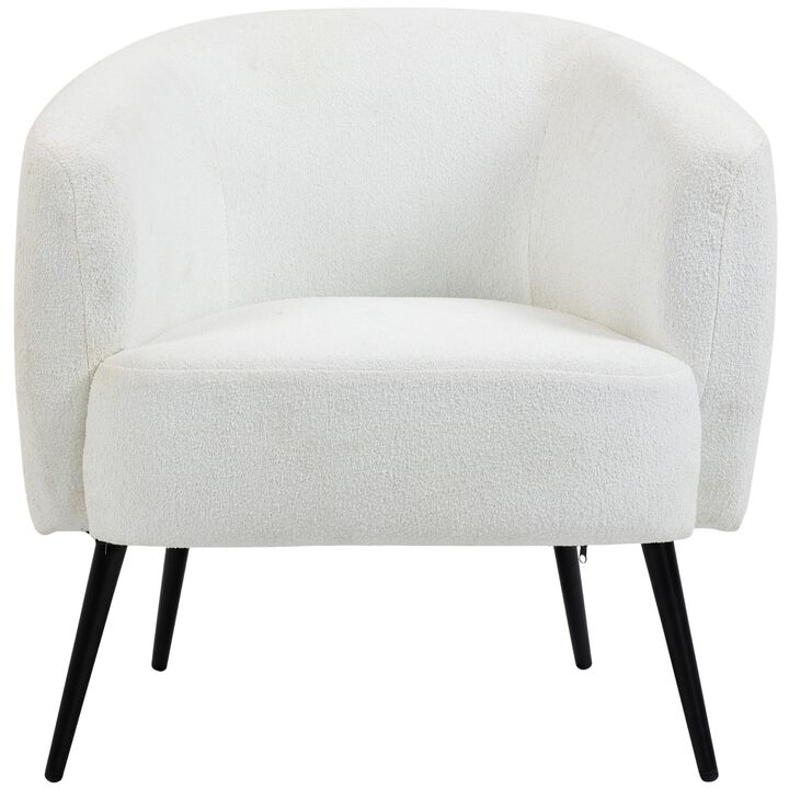 Barrel Accent Chair, Modern Arm Chair with Metal Legs, Upholstered Single Sofa for Living Room, Cream
