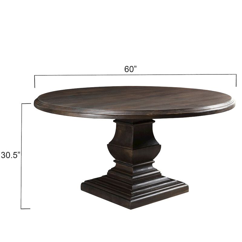 World Interiors Toulon 60In Vintage Brown Round Dining Table