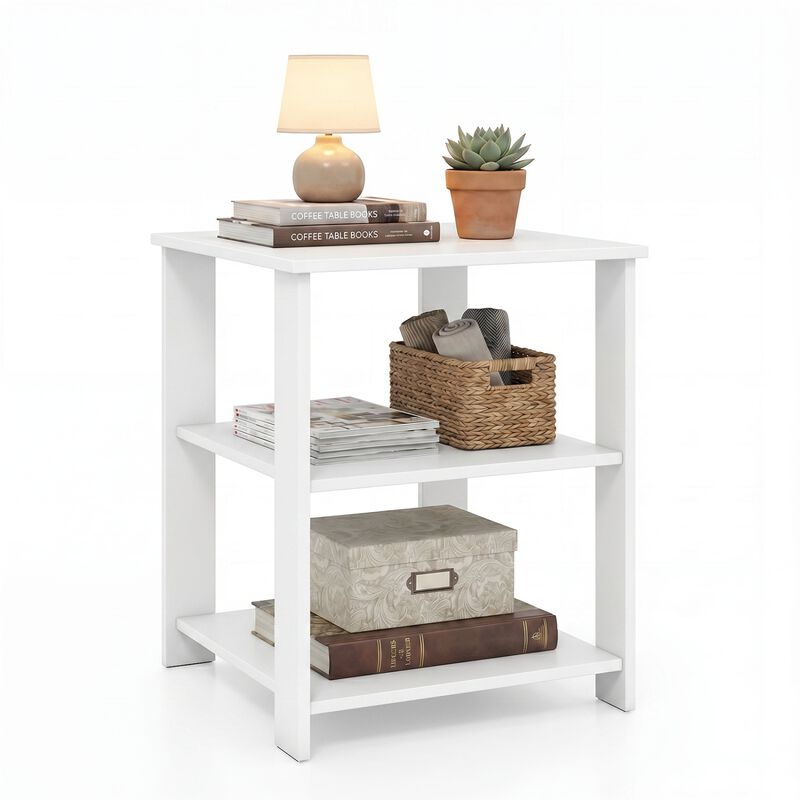 Modern 3-Tier Nightstand with Open Shelves and Square Side Table Design image number 5