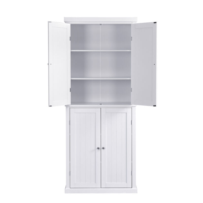 Freestanding Tall Kitchen Pantry, 72.4" Minimalist Kitchen Storage Cabinet Organizer with 4 Doors and Adjustable Shelves, White