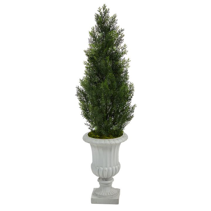 HomPlanti 46 Inches Mini Cedar Artificial Pine Tree in Decorative Urn UV Resistant (Indoor/Outdoor)