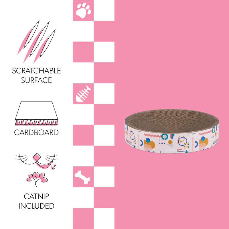 Nelson 20.13" Modern Cardboard Round Bowl Cat Scratcher with Catnip, Light Pink/Multi