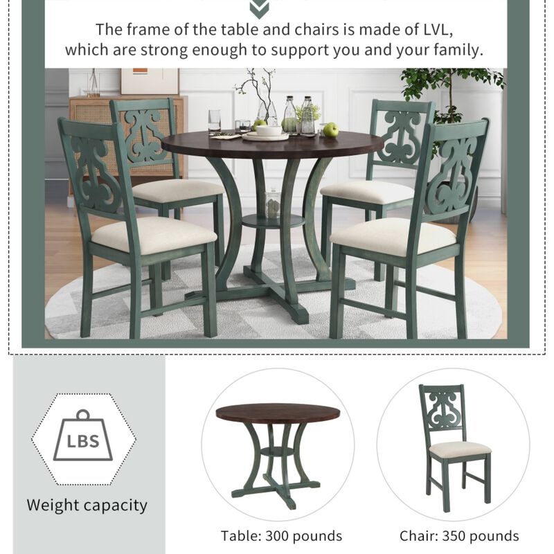 Krafti 5‑Piece Retro Round Dining Table Set image number 3