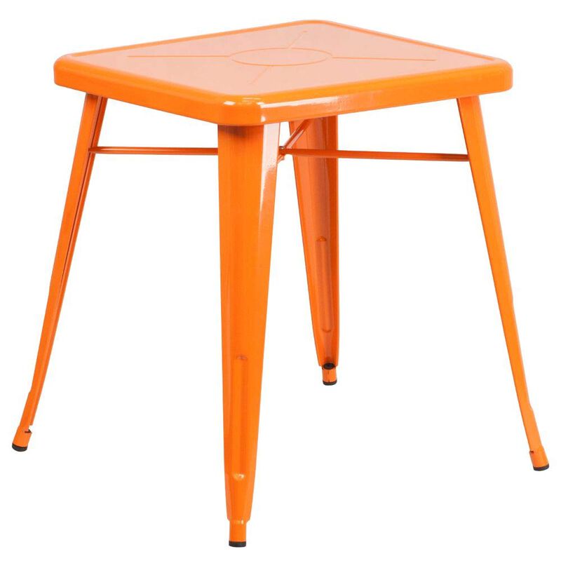 Flash Furniture Commercial Grade 23.75" Square Orange Metal Indoor-Outdoor Table Set with 2 Stack Chairs