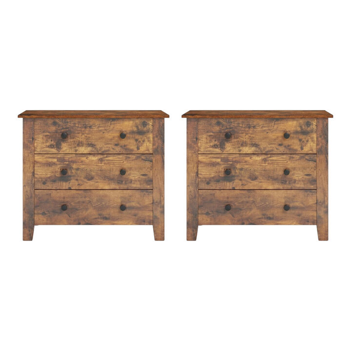 Set of 2 Bedroom Chest of 3-Drawers for Bedroom Storage-Brown