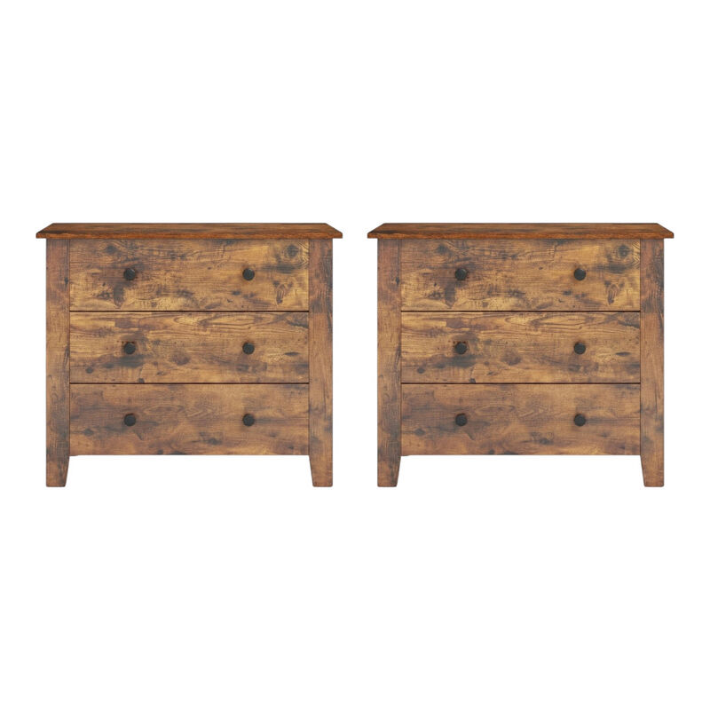 Set of 2 Bedroom Chest of 3-Drawers for Bedroom Storage-Brown image number 0