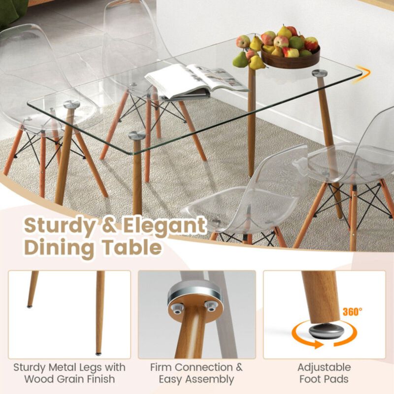 5 Pieces Rectangle Dining Table Set with 51 Inch Glass Tabletop