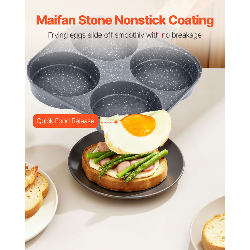 VEVOR 4 Holes Egg Pan Aluminium Omelette Skillet Nonstick Pancake Maker with Lid