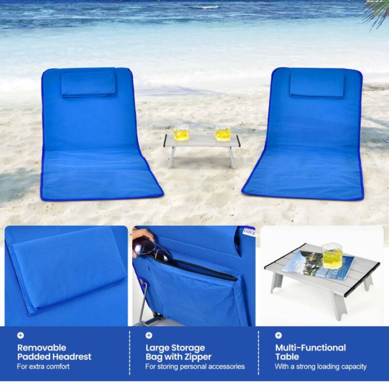 Hivvago 3 Pieces Beach Lounge Chair Mat Set 2 Adjustable Lounge Chairs with Table Stripe