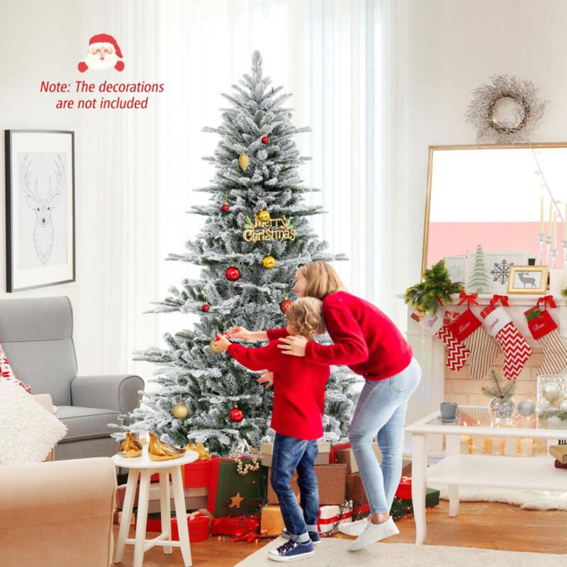 Hivvago Snow Flocked Artificial Christmas Tree with Cool White LED Lights