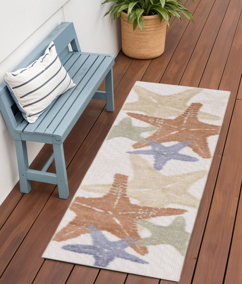 HomeRoots 6' Ivory Yellow Orange And Green Starfish Indoor Outdoor Runner Rug image number 1