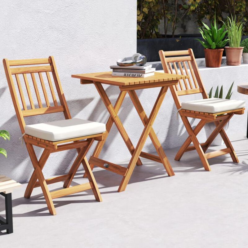 Hivvago Outdoor Wood Bistro Set with Soft Seat Cushions and Table