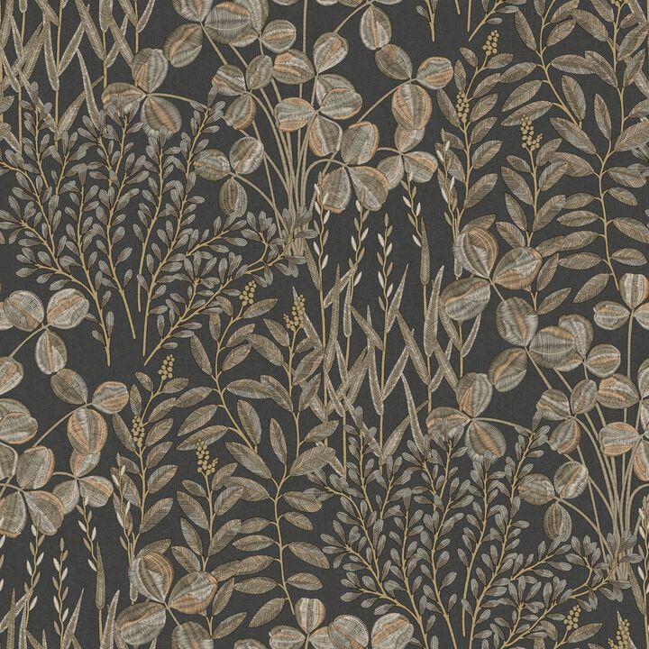 Inia Branched Leaves All-over Black Wallpaper INA78903