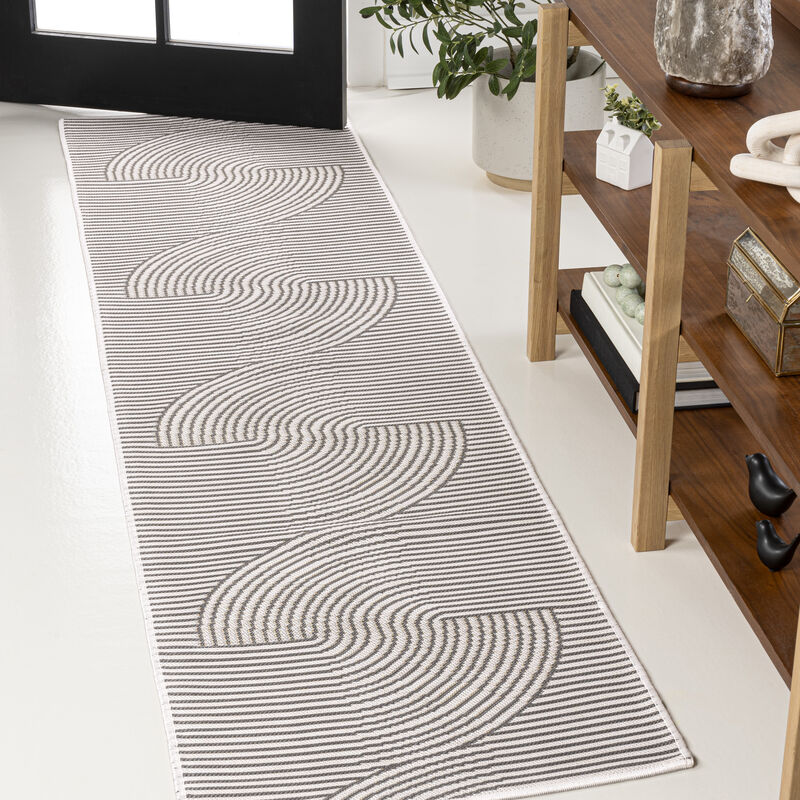 Modern Curve Stripe Reversible Machine-Washable Indoor/Outdoor Area Rug