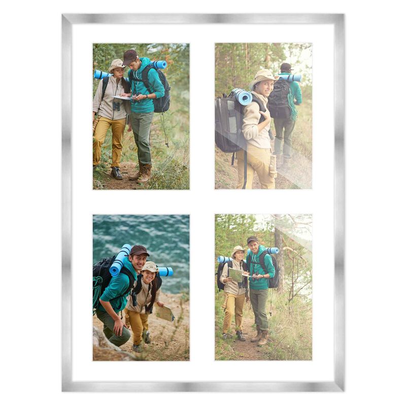 12x16 Wood Collage Frame with White Mat For 4 5x7 Pictures