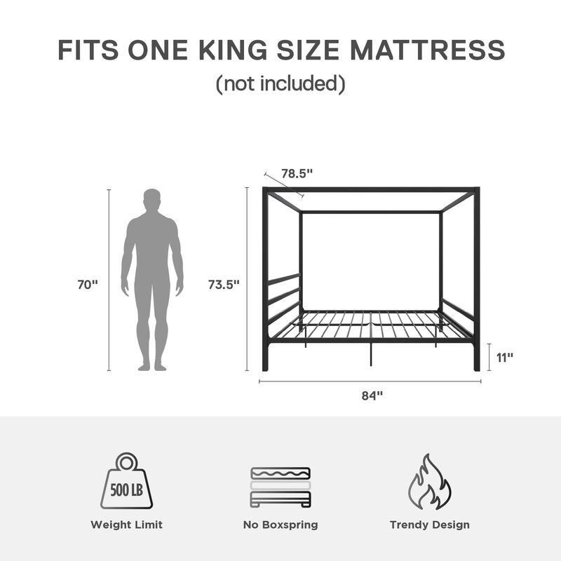 DHP Modern Metal Canopy Bed, King, Black