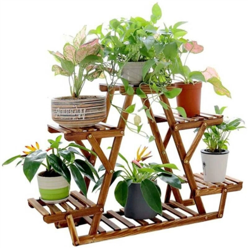 Solid Wood Corner Plant Stand &ndash; 6-Tier Triangular Shelf for Indoor and Outdoor Use