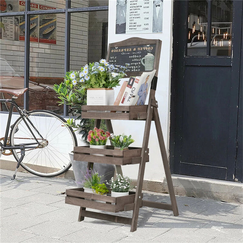 3-Tier Wood A-Frame Sidewalk Menu Chalkboard Sign with Display Shelf Plant Stand image number 8