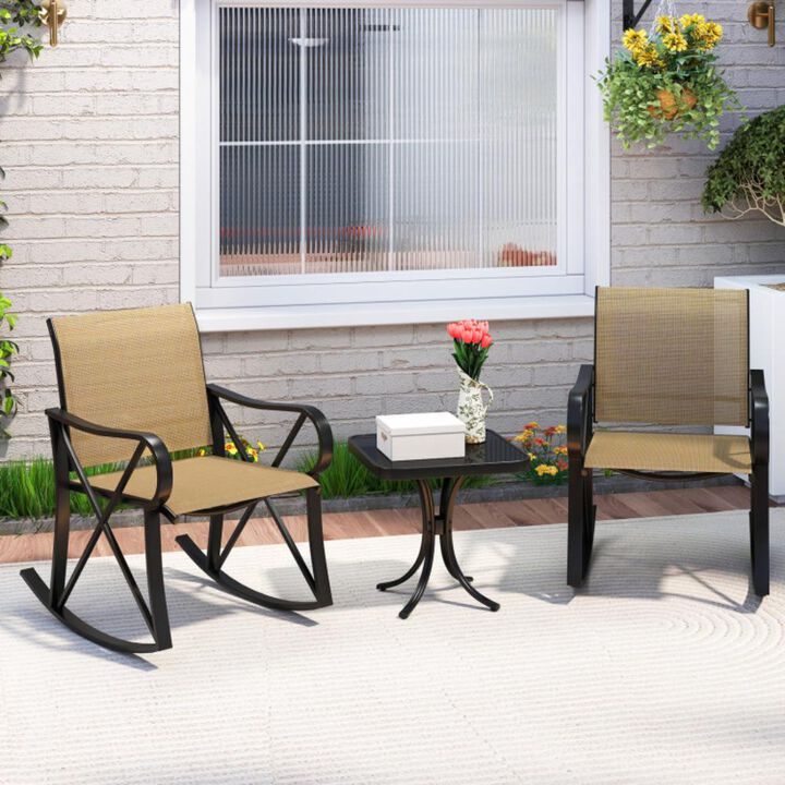 Hivvago 3 Piece Patio Rocking Set with Smooth Rocking Motion Outdoor Rocker Chair Bistro Set