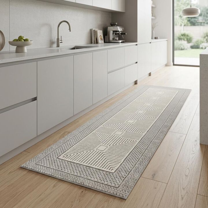 HomeRoots Geometric Non Skid Runner Rug