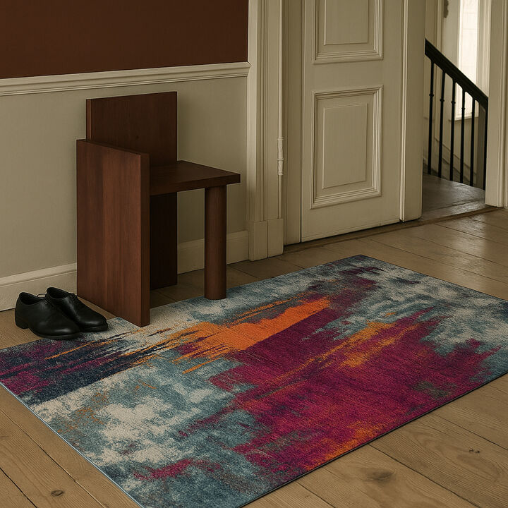 Savannah Abstract Mid-Century Modern Purple Orange Indoor Area Rug