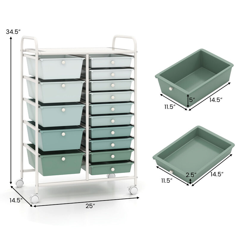 15-Drawer Mobile Utility Cart with Multi-Purpose Storage image number 2