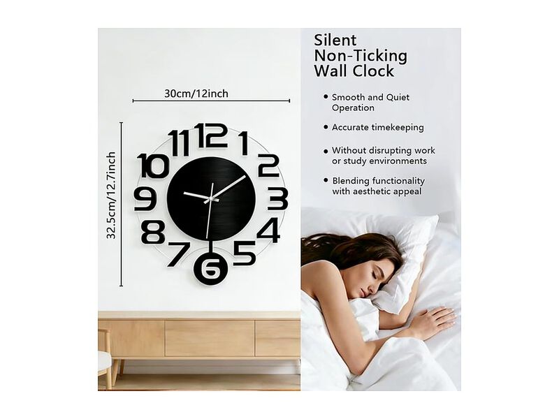 Pendulum Wall Clock Silent Non Ticking Modern Battery Operated Living Room Decor image number 3