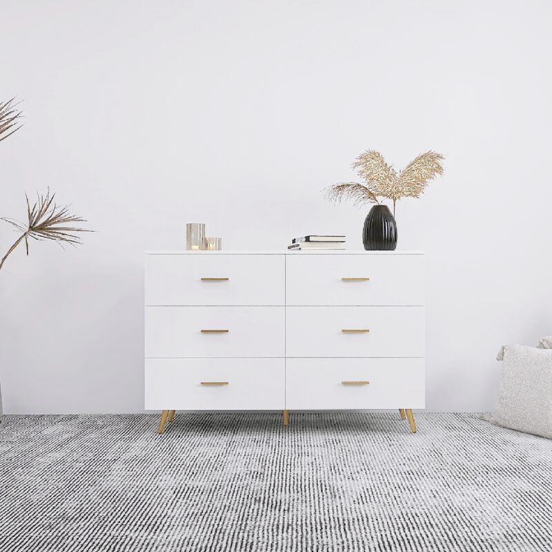 Streamdale White 6-Drawer Chest with Golden Accents