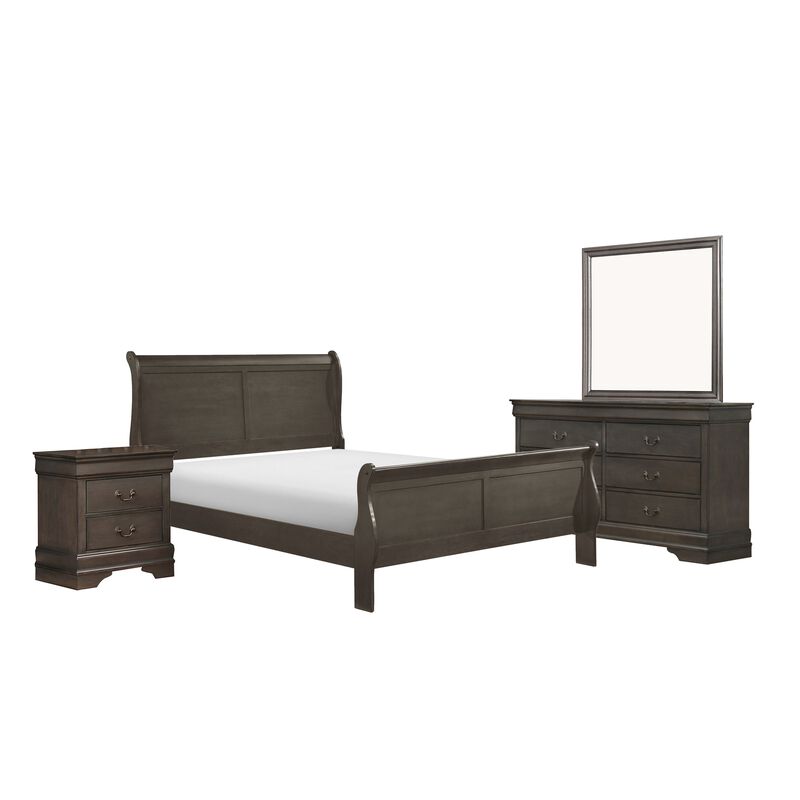 Fy Four Piece California King Bedroom Set, Brass Metal Handles, Stained Gray - Benzara