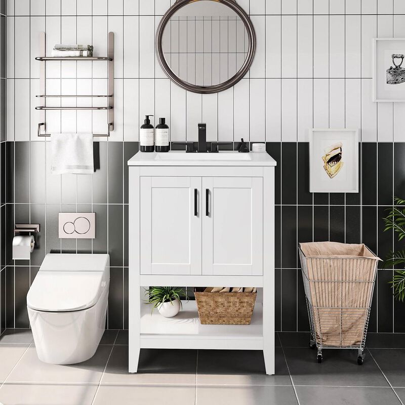 Modern Wood Bathroom Vanity with Ceramic Sink for Stylish Home Decor