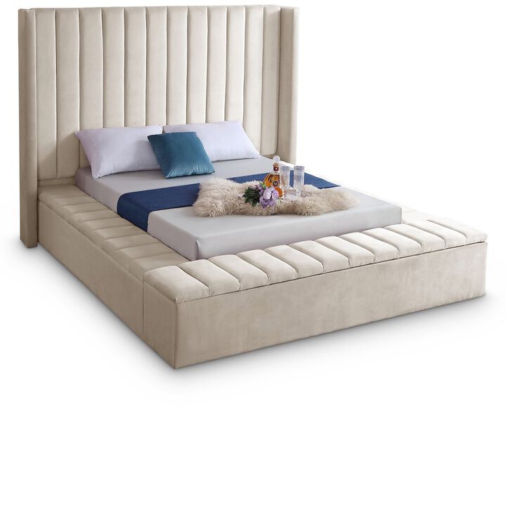 Meridian Furniture Kiki Cream Velvet Queen Bed