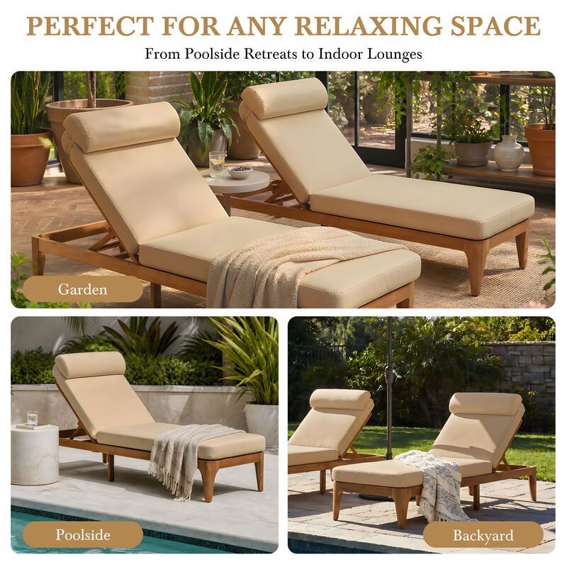 Merax Outdoor Lounge Chair Set with Natural Acacia Wood Frame, Adjustable Recline image number 7