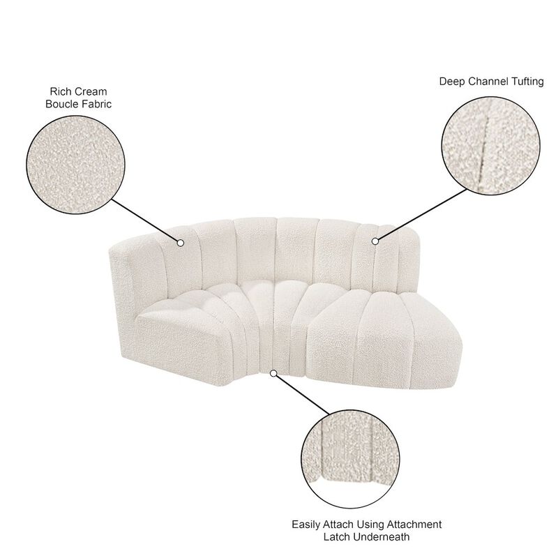 Meridian Furniture Arc Cream Boucle Fabric Modular Sofa