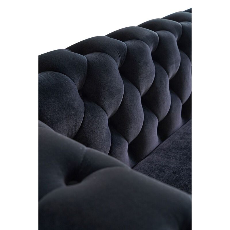Modern Tufted Velvet Sofa 87.4 inch for Living Room Black Color