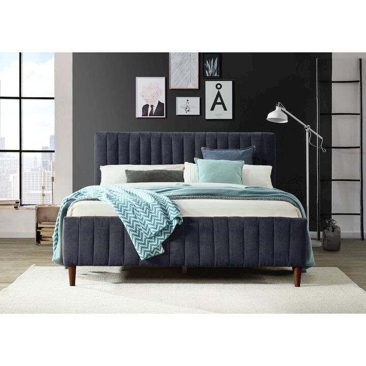 Omax Decor Spencer Wood/Fabric Upholstered Queen Platform Bed in Blue