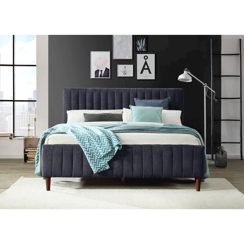 Omax Decor Spencer Wood/Fabric Upholstered Queen Platform Bed in Blue
