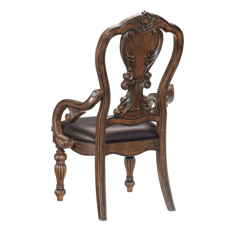 Traditional Formal Dining Furniture Armchairs Set of 2pc Dark Oak Finish Wood Frame Faux Leather Upholstered Seat