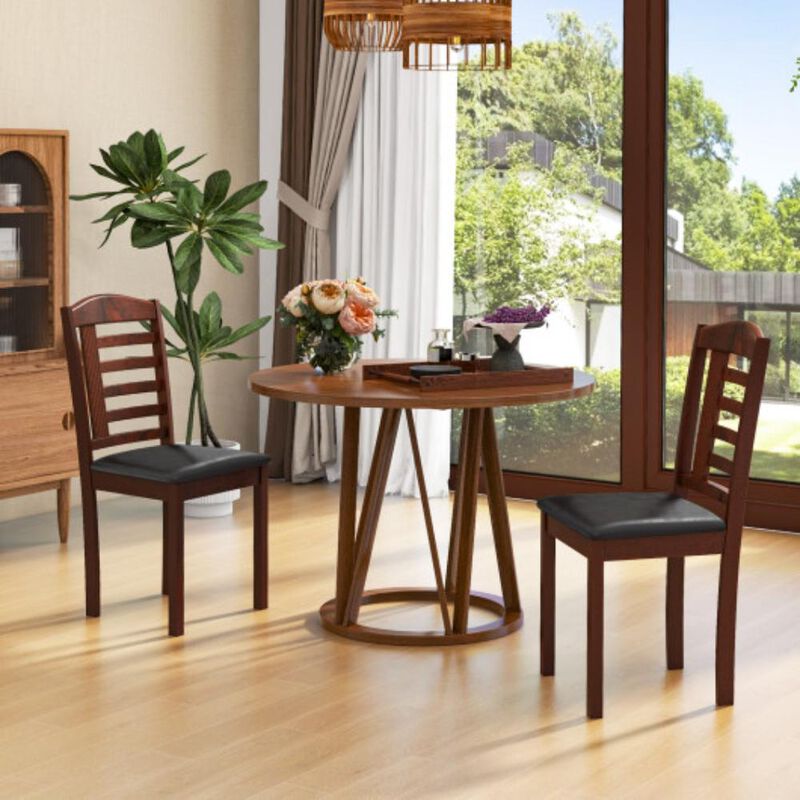 Hivvago Set of 2 Wood Kitchen Chairs with Faux Leather Upholstered Seat in Black