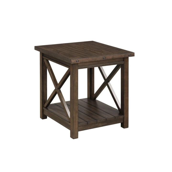 FurniFact Rustic Farmhouse End Table in Walnut &ndash; Solid Wood Square Accent Table