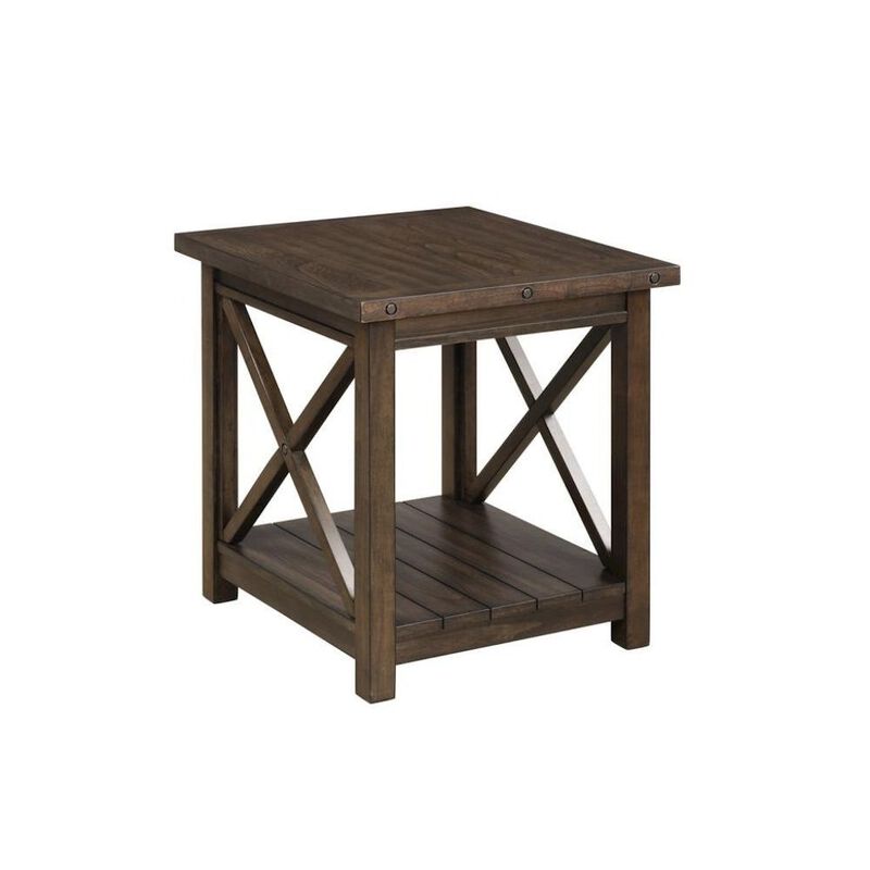 FurniFact Rustic Farmhouse End Table in Walnut &ndash; Solid Wood Square Accent Table image number 0