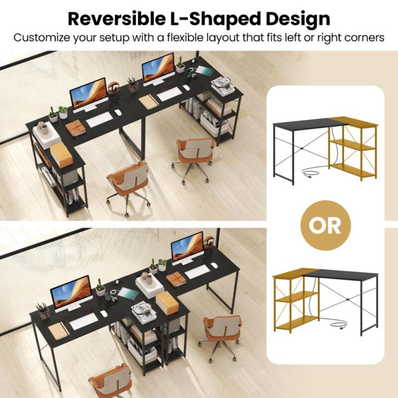 Hivvago L-shaped 47 Inch Reversible Corner Desk with Adjustable Storage Shelves